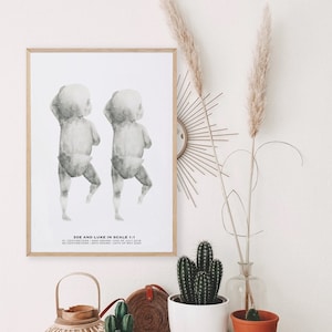 BIRTH POSTER, Poster personalizzato per neonati, Poster di nascita di gemelli, Illustrazione di un neonato in scala 1:1, Regalo di nascita, Arte della parete del bambino, arredamento dell'asilo nido