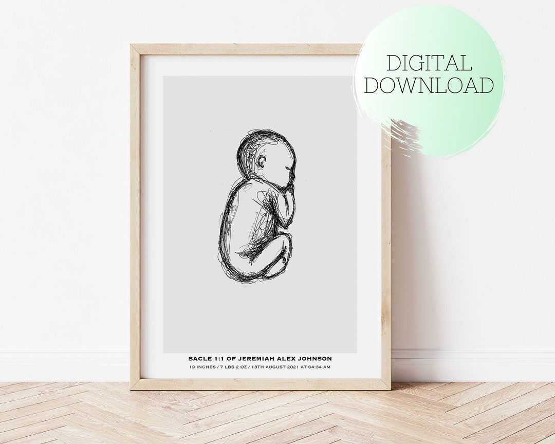 PRINTABLE CUSTOM BIRTH Poster, Newborn Illustration in Scale 1:1, Birth ...
