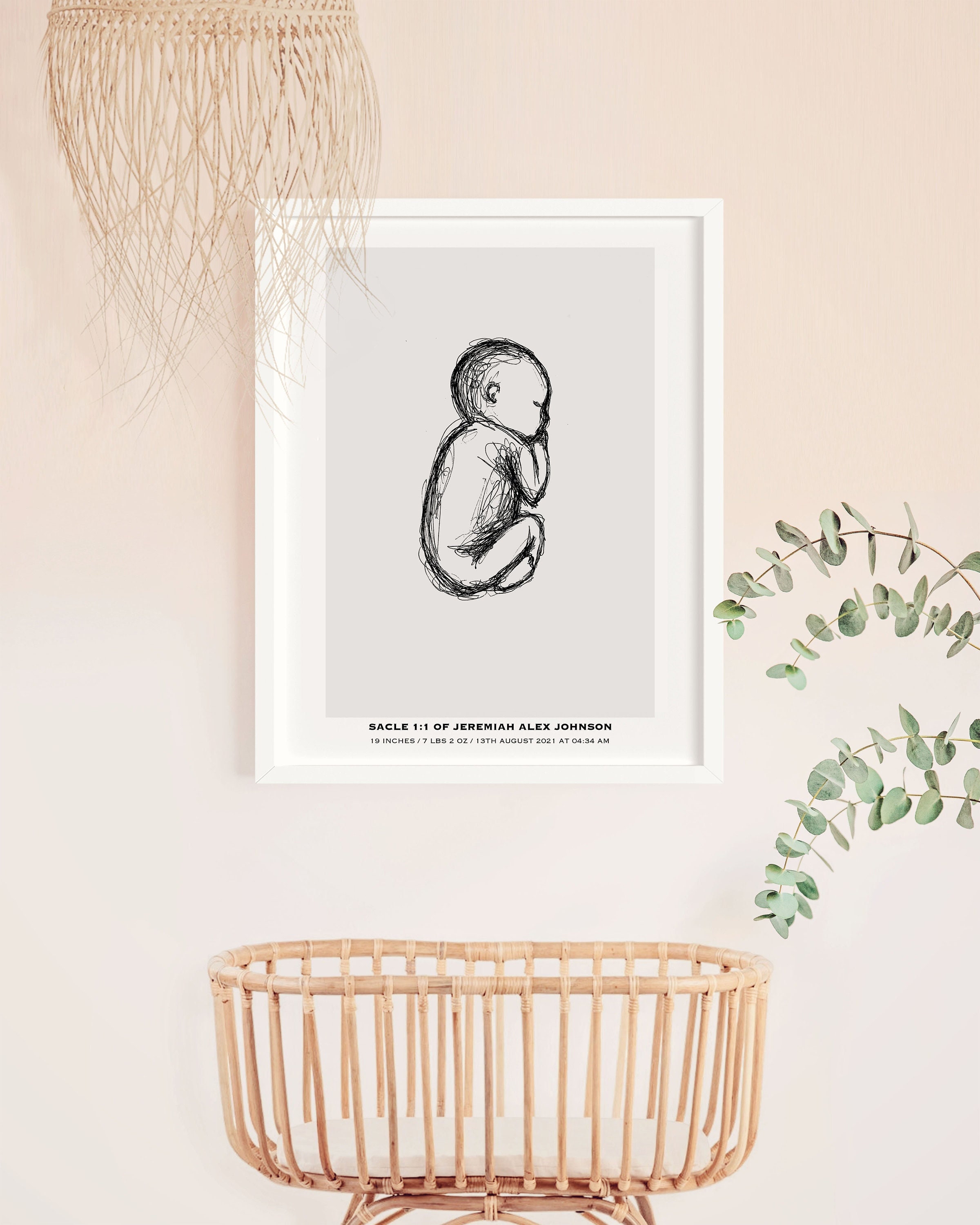 PRINTABLE CUSTOM BIRTH Poster, Newborn Illustration in Scale 1:1, Birth ...