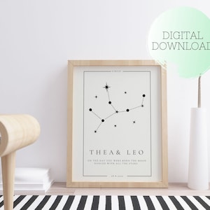 Poster di nascita del segno zodiacale VERGINE, poster personalizzato dello zodiaco, poster stampabile della VERGINE, regalo di nascita personalizzato, poster del bambino della Vergine, poster di nascita dello zodiaco