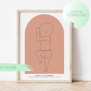 Póster de nacimiento personalizado imprimible, ilustración para recién nacido a escala 1:1, regalo de nacimiento, póster de nacimiento, regalo de bebé personalizado, decoración de habitación infantil, póster para bebé