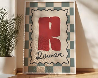 CUSTOM INITIAL Kids Room Poster, Personalised Name Playroom Decor, Printable Art