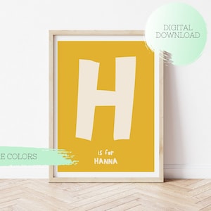 Póster con nombre personalizado imprimible, póster con inicial personalizada, decoración infantil personalizada, regalo de nacimiento, póster con nombre, decoración de guardería, decoración de habitación infantil