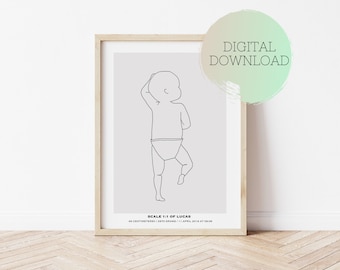 AFDRUKBARE Baby Poster, Gepersonaliseerde Geboorte poster, Pasgeboren in schaal 1:1, Geboortegeschenk, Geboorte Poster, Baby kunst aan de muur, Kinderkamer decor, Illustratie