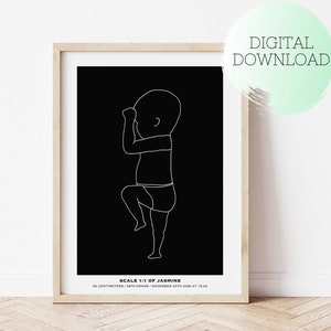 PRINTABLE Baby Poster, Personalised Birth poster, Newborn in scale 1:1, Birth Gift, Birth Poster, Baby wall art, Nursery decor, Illustration