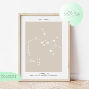 SCHÜTZE STERNZEICHEN Geburtsposter, Personalisiertes Sternzeichen Poster, Druckbares Schütze Poster, Geburtsgeschenk, Kinderzimmer Dekor, Baby Poster, Geburtsposter