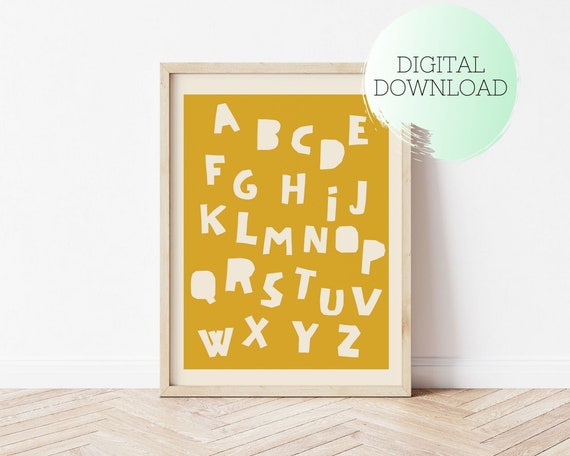 PRINTABLE Alphabet Wall Decor Alphabet Poster GOLD Kids Room - Etsy