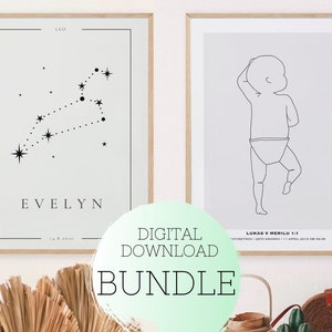 PRINTABLE BIRTH and ZODIAC Poster, Personalised Birth poster, Newborn in scale 1:1, Birth Gift, Birth Poster, Zodiac baby poster, Nursery