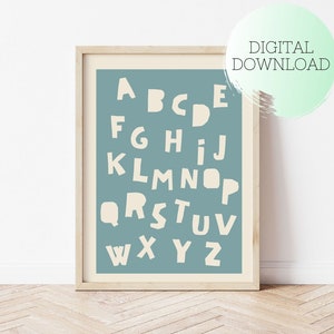 PRINTABLE Alphabet POSTER, BLUE Alphabet poster, Blue Kids Room decor, Blue Alphabet Print, Word poster, Kids quote poster