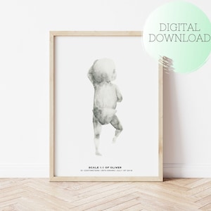PRINTABLE Baby Poster, Personalised Birth poster, Newborn in scale 1:1, Birth Gift, Birth Poster in Scale, Birth poster Aquarelle