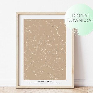 CARTE DES ÉTOILES IMPRIMABLE, Ciel au-dessus, Affiche de naissance, Affiche de ciel nocturne personnalisée, Affiche de carte des étoiles imprimable, Cadeau de naissance personnalisé, Cadeau de saint-Valentin Star Map