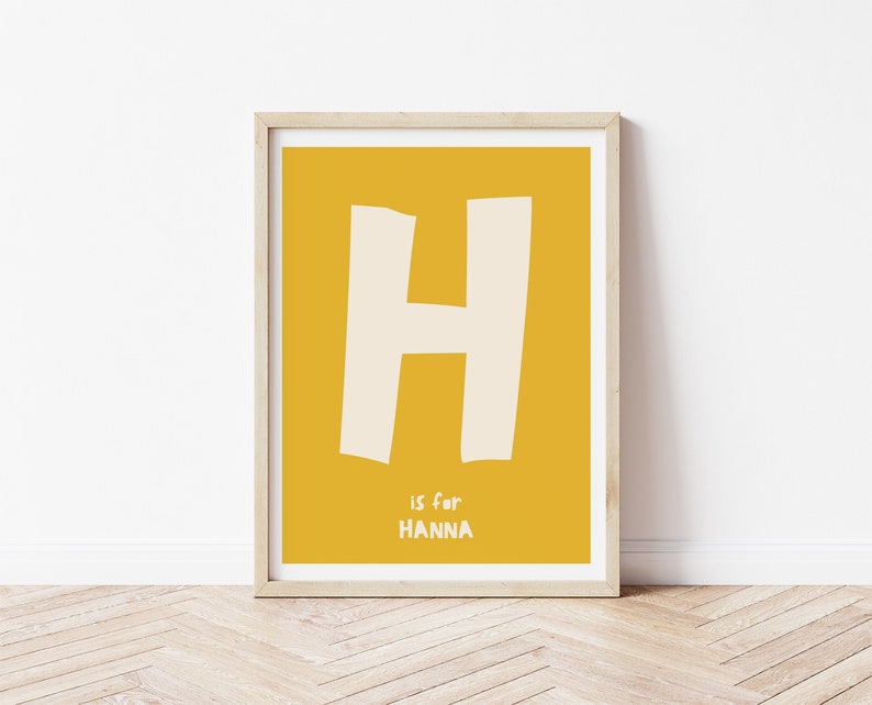 May include: A yellow printable poster with a white letter H and the text "H is for Hanna".