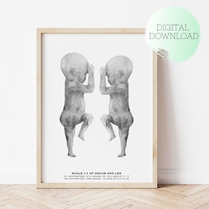 Baby Poster, Geburtsposter für Zwillinge, personalisiertes Geburtsposter, Neugeborenes im Maßstab 1:1, Geschenk, Geburtsposter, Baby Art, Kinderzimmer Deko