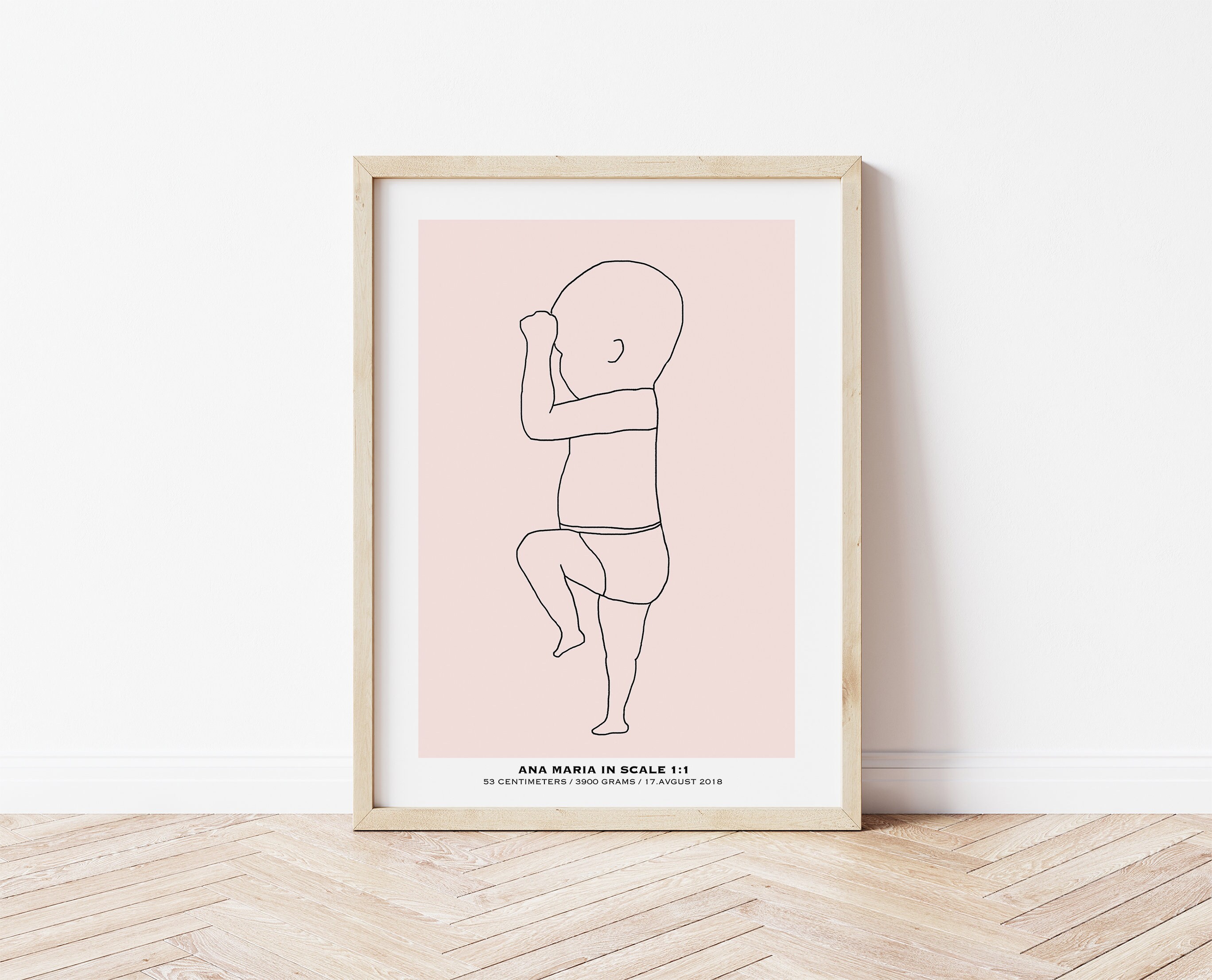 Personalised Baby Poster, Illustration of a Newborn in Scale 11, Birth
