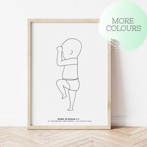 Póster de nacimiento personalizado a escala 1:1, Ilustración de un recién nacido a escala, Regalo de nacimiento, Póster de nacimiento, Póster de bebé, Póster de recién nacido