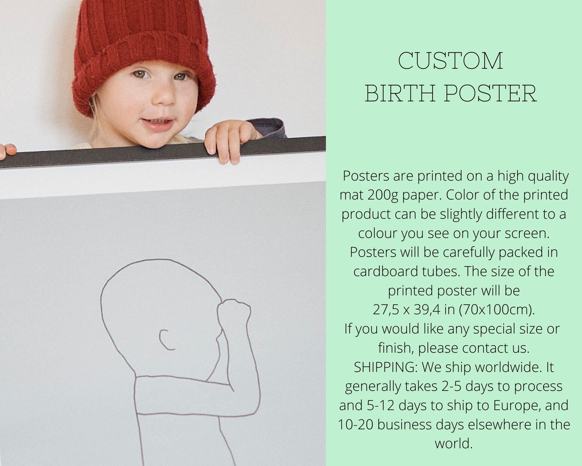 Personalised Baby Poster, Illustration of a Newborn in Scale 1:1, Birth ...
