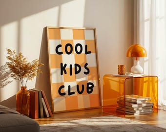 Cool Kids Club Poster, PRINTED POSTER, Checkered Kids Poster, Mustard Kids Room poster