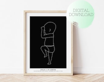 Gepersonaliseerde Baby Poster, Illustratie van een pasgeborene in schaal 1:1, Geboortegeschenk, Geboorte Poster, Baby muur kunst, Kinderdagverblijf decor, Aangepaste baby poster