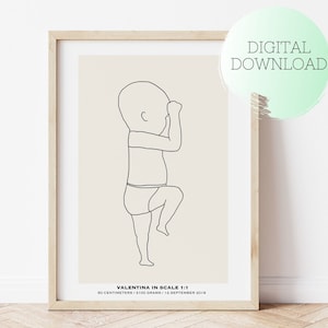 Póster de nacimiento personalizado para imprimir, ilustración para recién nacido a escala 1:1, regalo de nacimiento, póster de nacimiento, regalo de Navidad, decoración de habitación infantil, póster para bebé a escala