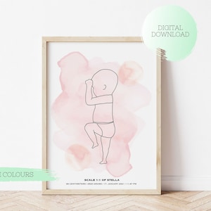 PERSÖNLICHES GEBURT Poster, Neugeborenen Illustration im Maßstab 1:1, Geburtsgeschenk, Geburts Poster, Weihnachtsgeschenk, Individuell Baby Geschenk, Baby Poster