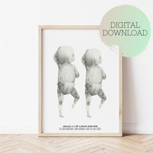 Baby Poster, Geburtsposter für Zwillinge, personalisiertes Geburtsposter, Neugeborenes im Maßstab 1:1, Geschenk, Geburtsposter, Baby Art, Kinderzimmer Deko