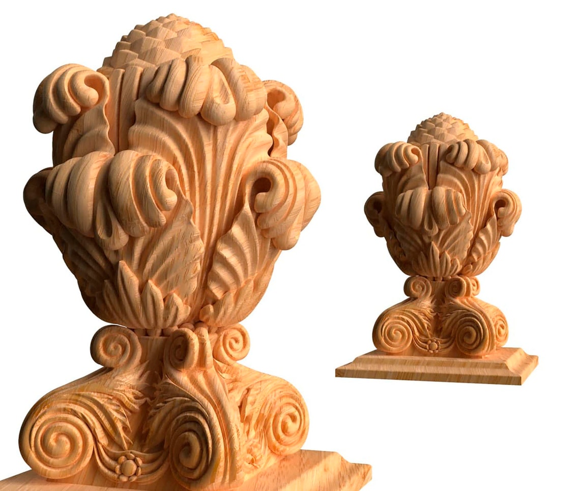 Antique newel post finial Carved wood newel post cap for Etsy