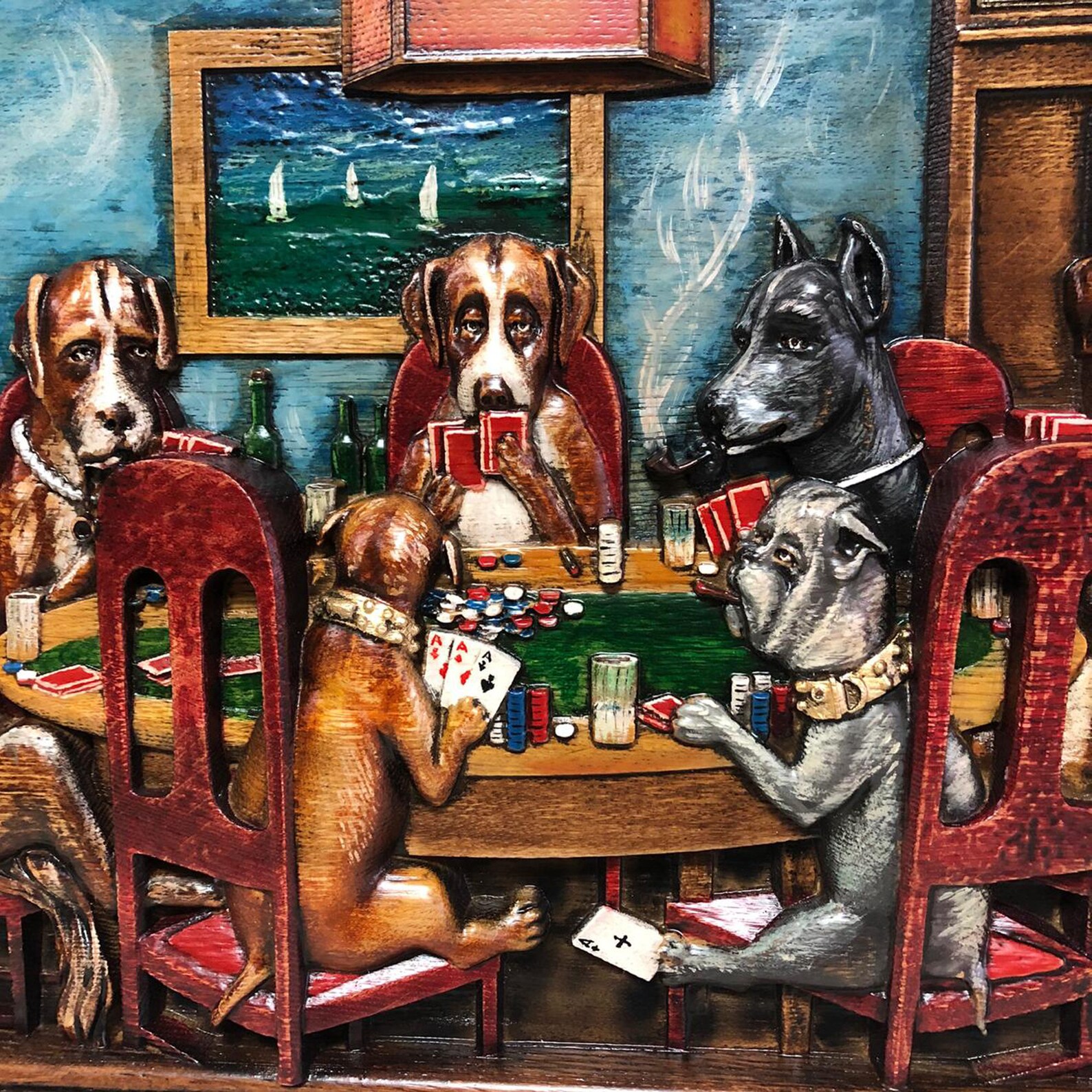 Carved wall art Poker game Dogs play poker Etsy