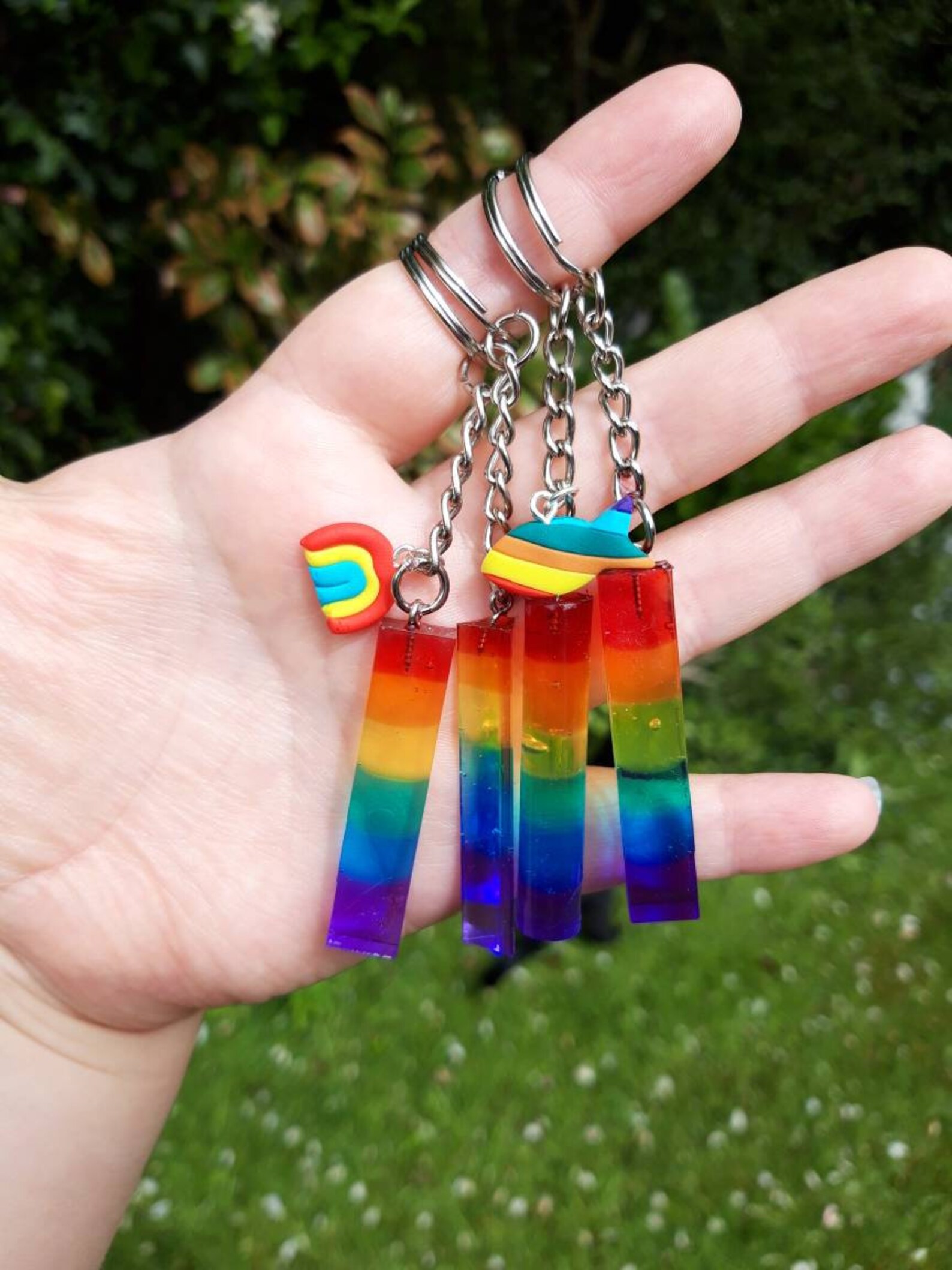 Rainbow Keyrings/ Colourful UV Resin in a Rainbow Pattern Etsy