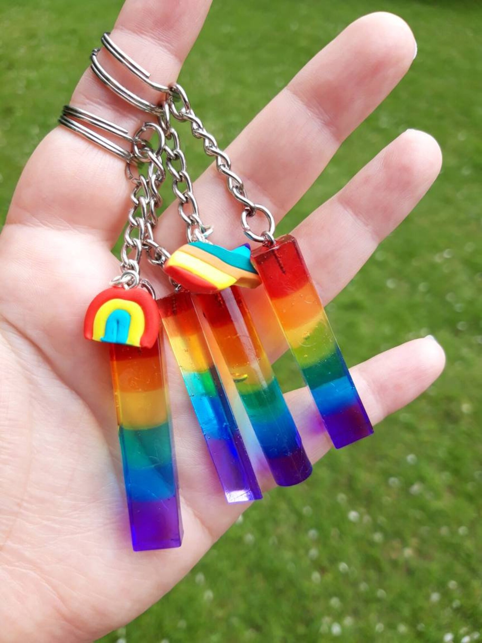 Rainbow Keyrings/ Colourful UV Resin in a Rainbow Pattern Etsy