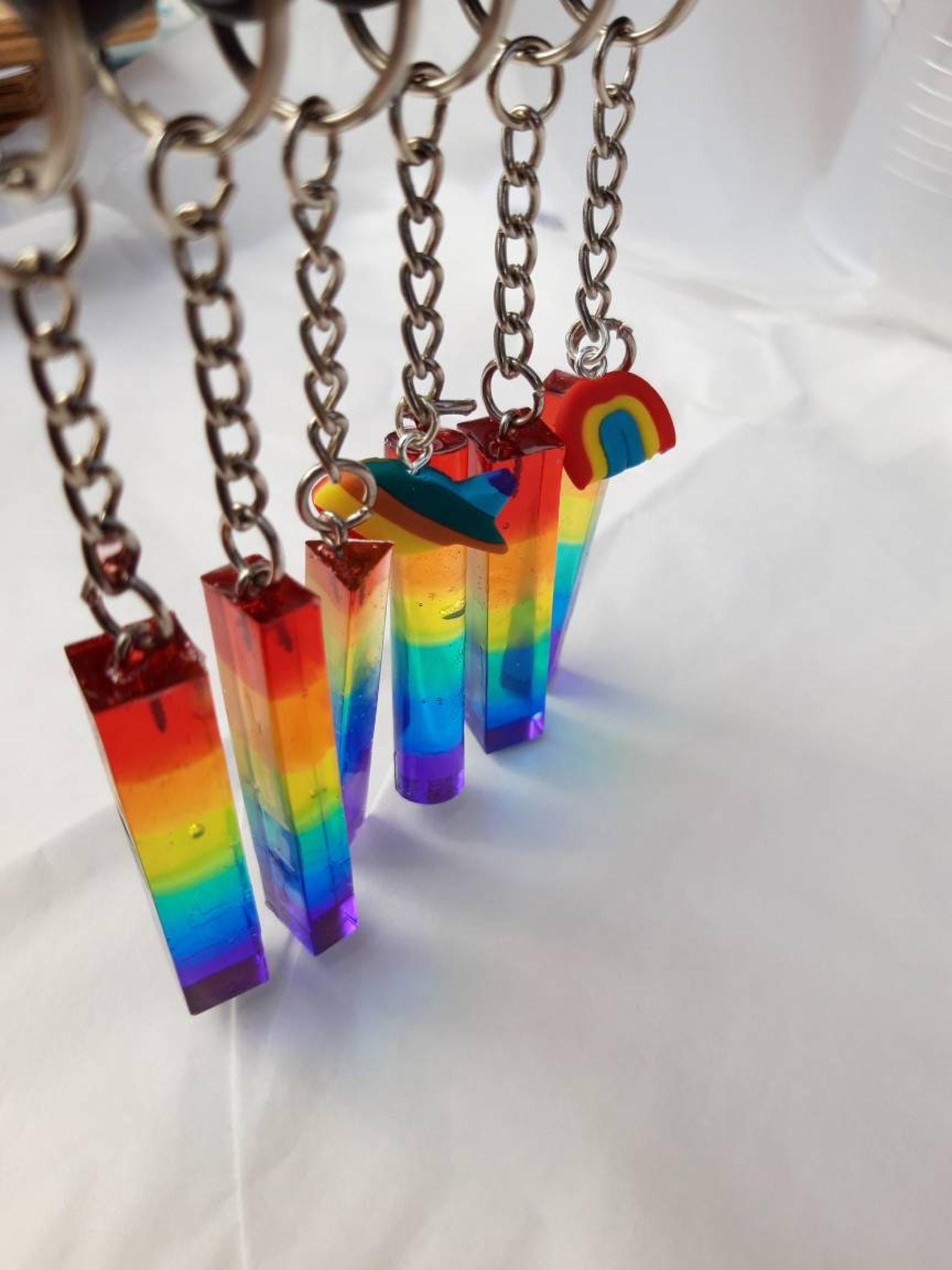 Rainbow Keyrings/ Colourful UV Resin in a Rainbow Pattern Etsy