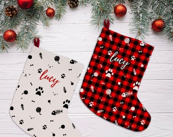 Cat Christmas Stocking, Pet Paw Stockings, Xmas stocking, personalized stockings, Cat lover gifts, Holiday Stockings, crazy cat lady xmas