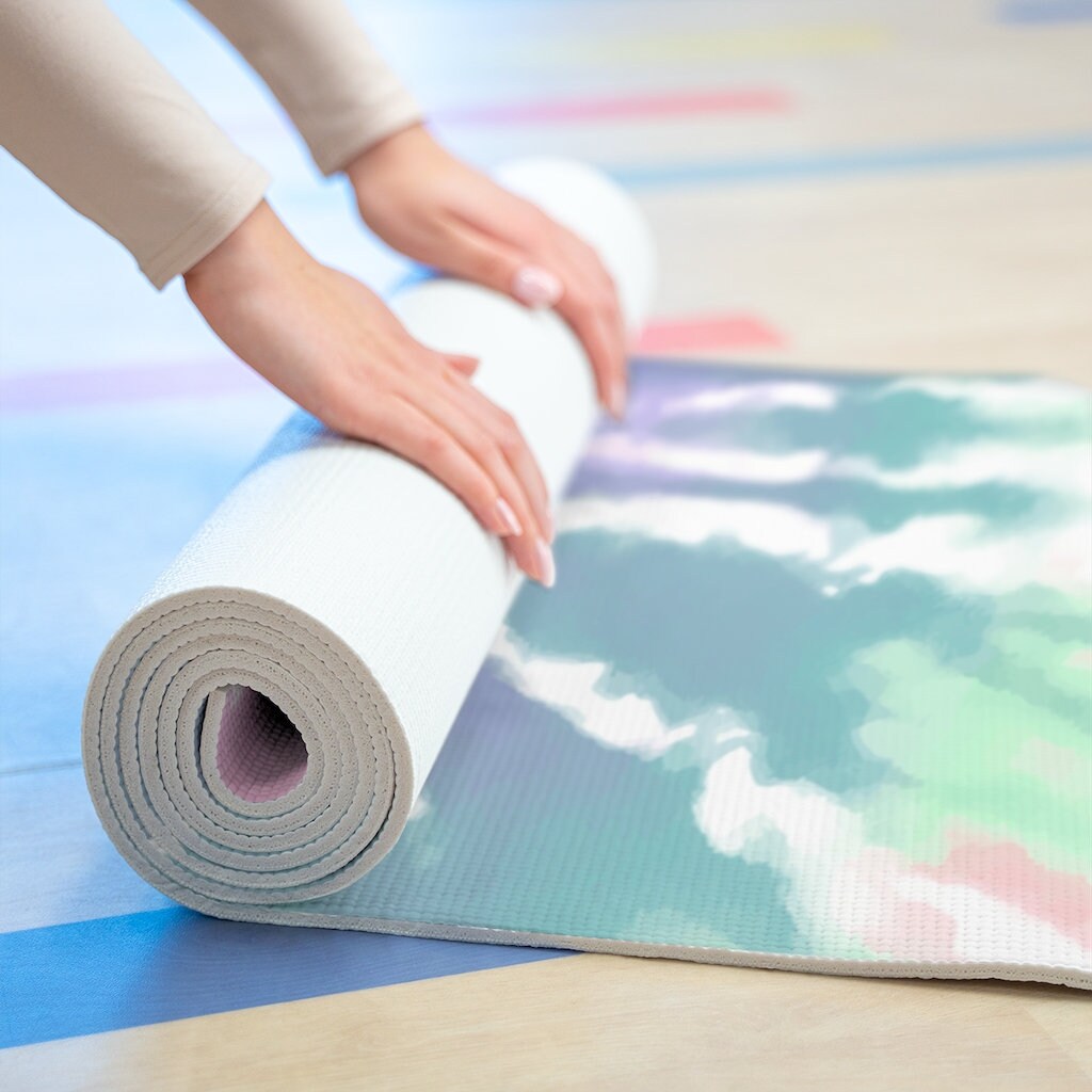 Tie Dye Foam Yoga Mat, Pastel Tiedye Print, Woman Yoga Rug, Yoga Gifts