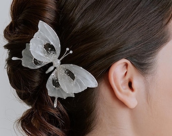 Butterfly Bridal Hair Pin: Pearls, Crystals, Resin Wings