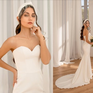 Wedding Crepe Sheath Minimalistic Gown Unique Mermaid Reception Gown Elopement Dress Corset Wedding Gown Long train Sweetheart Gown Grace