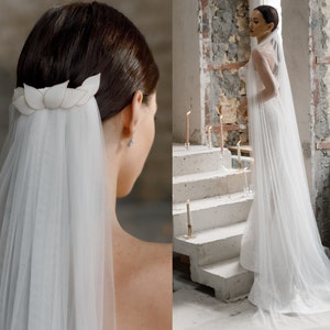 Wedding veil, bridal veil. Chapel length wedding veil with comb, Long wedding veil, Elegant tulle wedding veil, Simple white veil