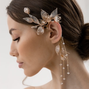 Ear cuff, Floral ear cuff, Gold Ear Crawler Earrings, Ear Cuff no piercing, Modern bridal cuffs, Wedding Minimalistic Ear Wrap Earrings P300