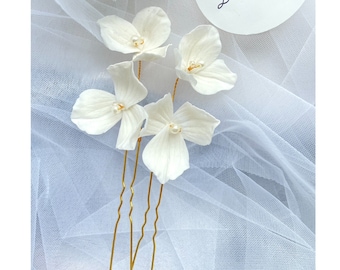 Floral set von Haarnadeln, Braut kalt Porzellan Blume Haarschmuck, Hochzeit Ivory Blume Haarnadeln, Floral Haarnadeln, Hochzeit Haarschmuck Set