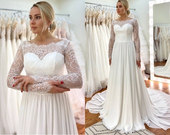 Wedding dress long sleeves final sale 60% size S. Bridal dress, satin a-line wedding dress, sweetheart wedding dress Malva