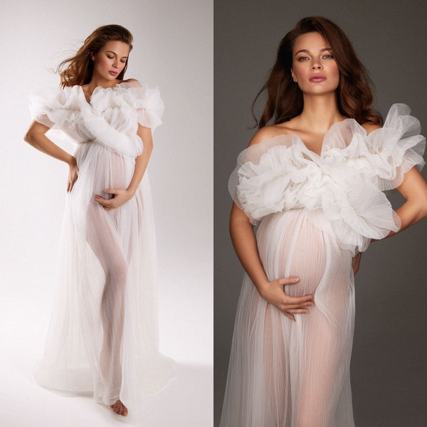 Maternity dress, sheer pregnancy dress. Tulle maternity gown for photo shoot, maternity photoshoot California