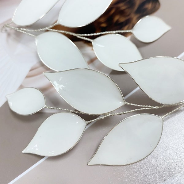 Minimalistic hair vine, wedding hair accessories. Resin white leaves hair twig, bridal hair piece, hair comb VO96