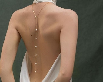 Pearl back necklace, Bridal back necklace, Back drop necklace, Wedding dress necklace, Pearl necklace for brides, Gold back necklace P200