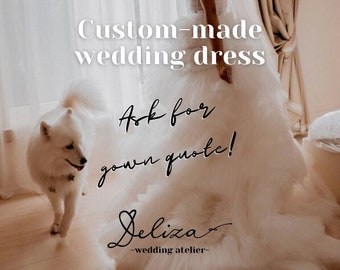 Custom-made wedding dresses: Courthouse dress, Crepe long sleeve wedding gown, Floral boho wedding dress, Corset bridal mermaid gown
