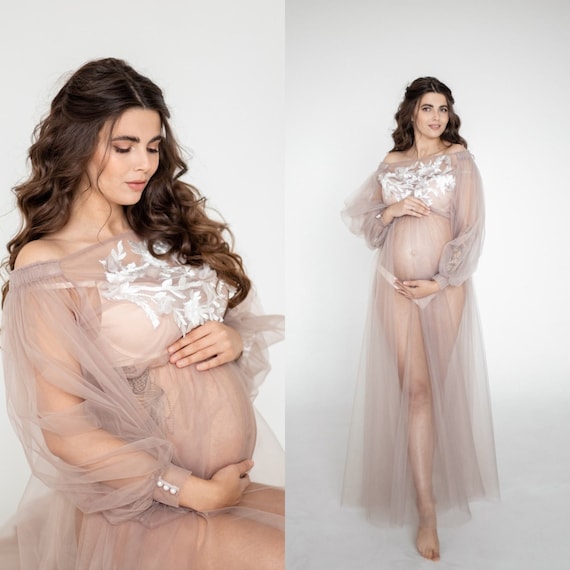 Tul Vestido de maternidad para sesión fotos Bata de tocador Etsy España