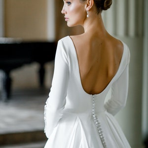 Crepe Long Sleeve Bridal Wedding Gown With Open Back Winter - Etsy