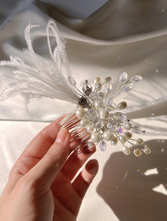 Bridal Hair Comb With Feathers Bridal Headpiece Wedding Hair 