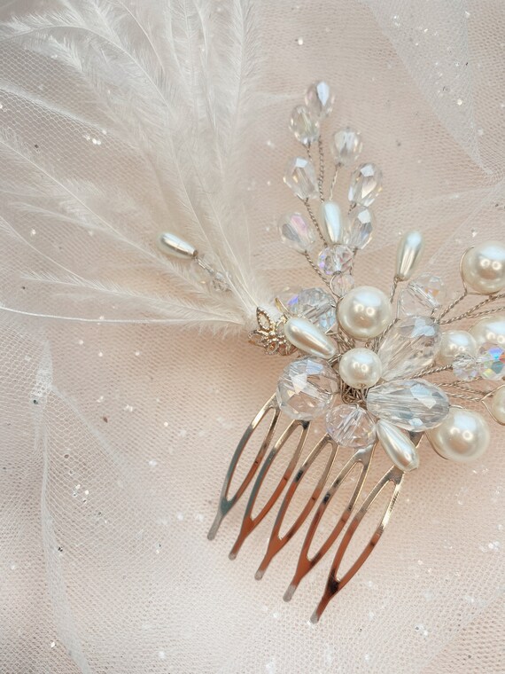 Bridal Hair Comb With Feathers Bridal Headpiece Wedding Hair  display picture 2