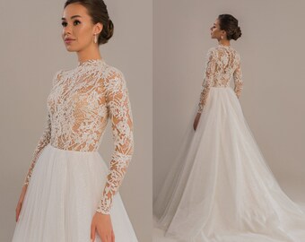 wedding gown turtleneck lace