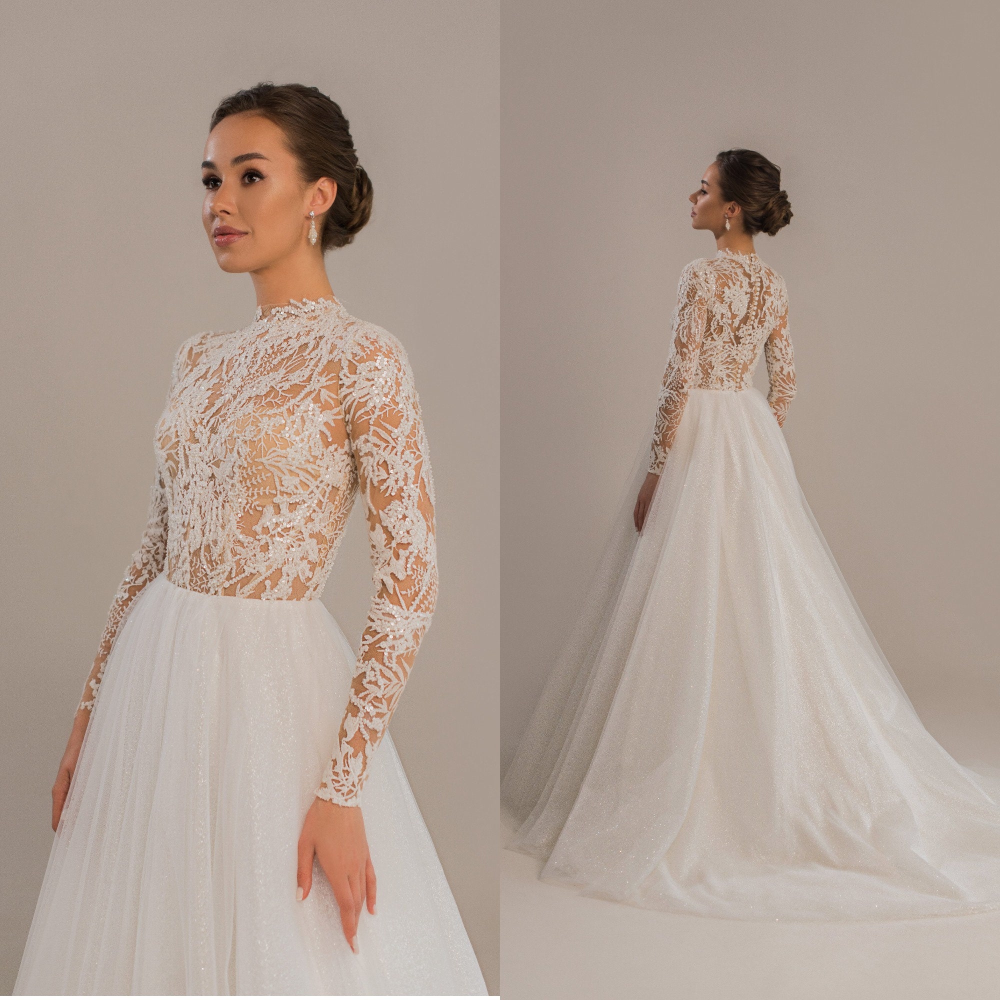 Vestido de novia de encaje de manga larga vestido de novia de - Etsy España Vestido de novia de encaje de manga larga vestido de novia de - Etsy España