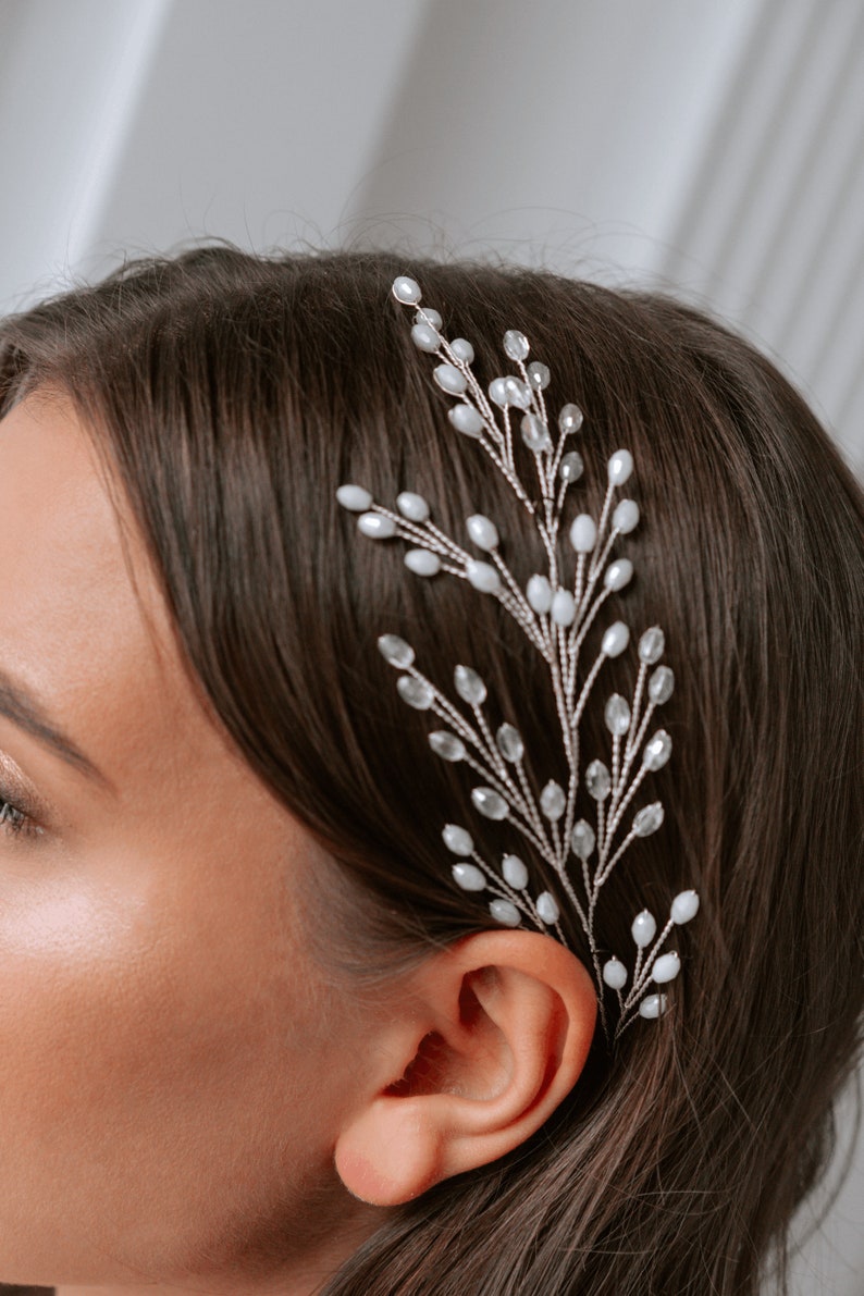 Bridal hairpiece. Wedding hair piece, bead hairpiece, wedding hair accessories, simple bridal hair pin V045 image 4