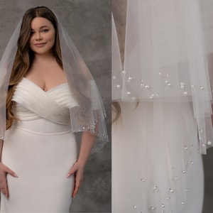 Pearl veil. Scattered pearl veil, wedding veil, cathedral wedding veil, pearl wedding veil, unique wedding veil
